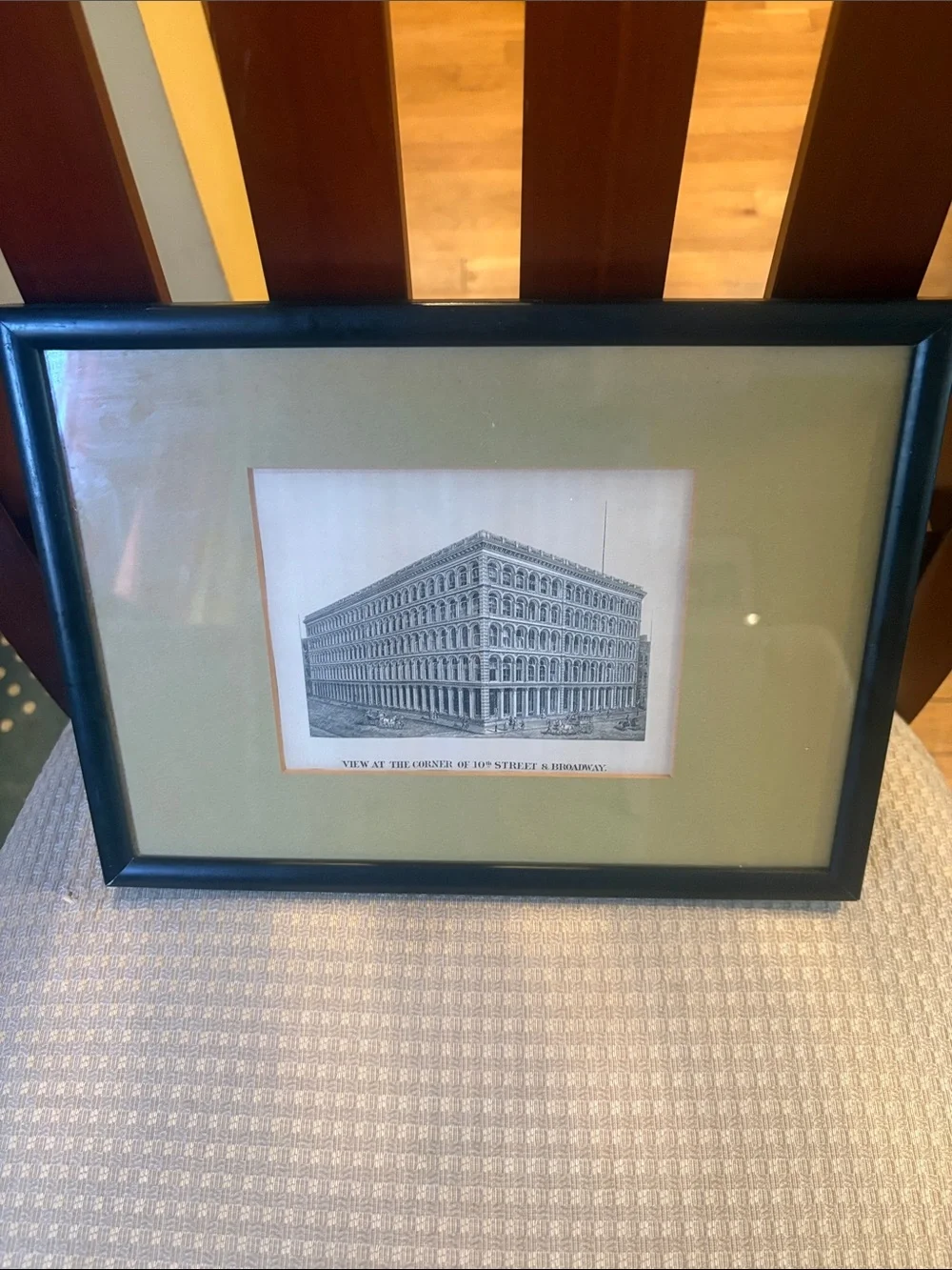 Vintage NYC Print Classic Black Frame with Olive Mat 10th St & Broadway MS7
